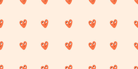 Seamless pattern with shapes of hearts and faces. Funky groove hippie pattern. Psychedelic trending...