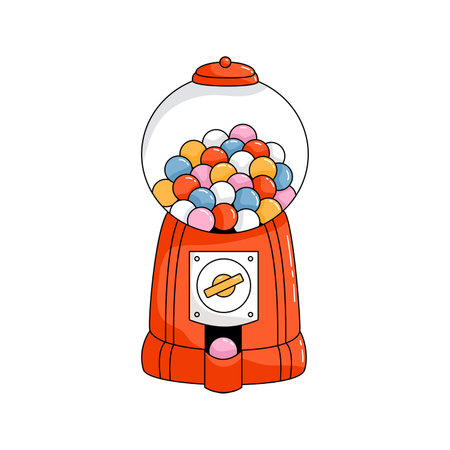 Gumball machine. Candy or bubble gum dispenser. Flat vector illustration in cartoon style isolated on white background.のイラスト素材