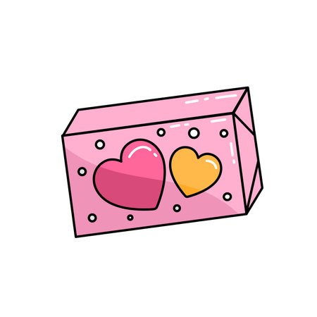 Chewing bubble gum in pink package. Gum box packaging. Flat vector illustration in cartoon style isolated on white background.のイラスト素材