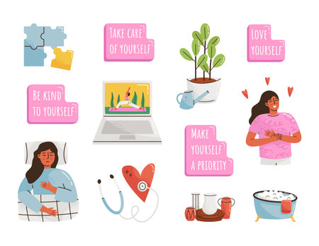Self care stickers setのイラスト素材