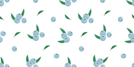 Blueberry seamless vector pattern. Summer organic fruit background. Trendy childish pattern with berries for decoration design, poster, textile. Simple vector illustration with healthy vegetarian foodのイラスト素材