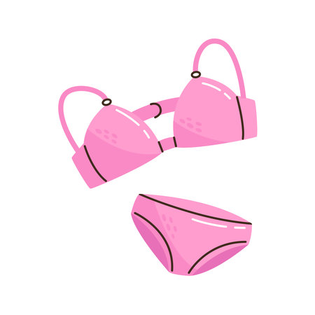 Pink lingerie or swimwear isolated on white background. Bikini top and bottom. Flat cartoon colorful vector illustration.のイラスト素材
