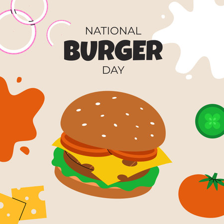 National Burger Day. Suitable for greeting card, poster and banner. Flat Vector Illustration.のイラスト素材