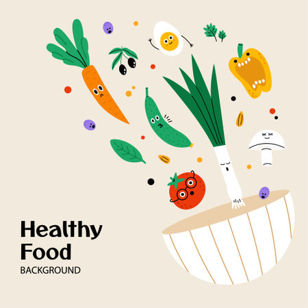 Cartoon food characters backgroundのイラスト素材
