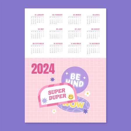 Y2k Vertical calendar for 2024のイラスト素材