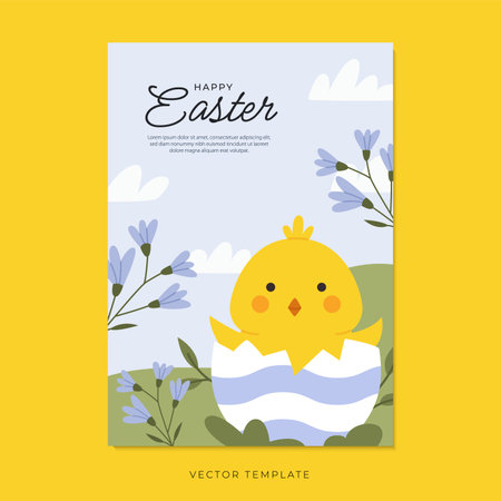 Easter poster with chicken in eggshellのイラスト素材