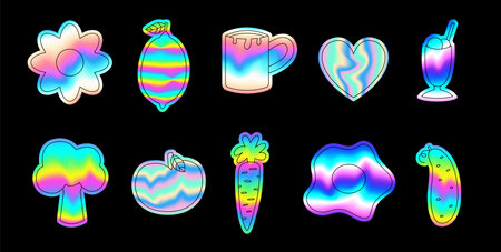 Food holographic stickersのイラスト素材