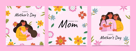 Happy Mothers Day card setのイラスト素材