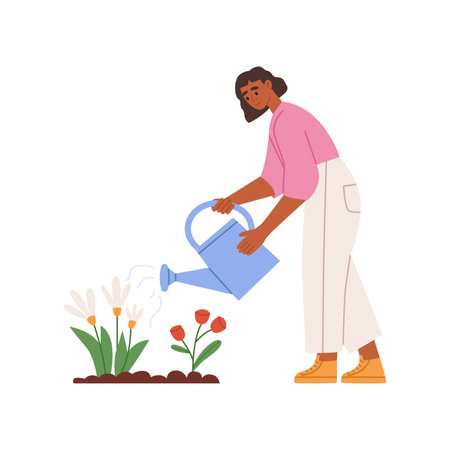 Woman watering flowersのイラスト素材