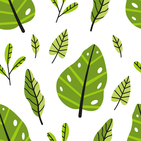 Vector summer seamless pattern with leavesのイラスト素材