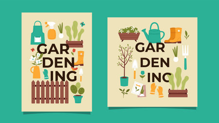 Garden tools banner setのイラスト素材