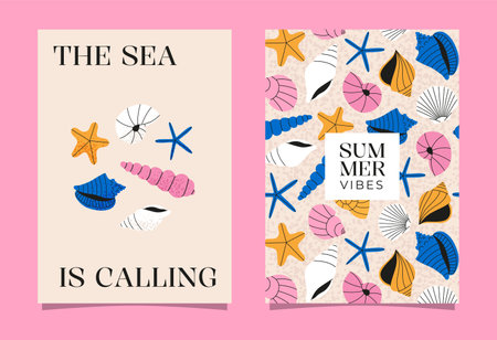Seashells poster setのイラスト素材