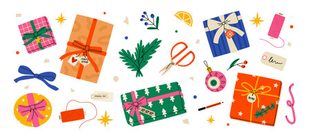 Christmas gifts preparation setのイラスト素材