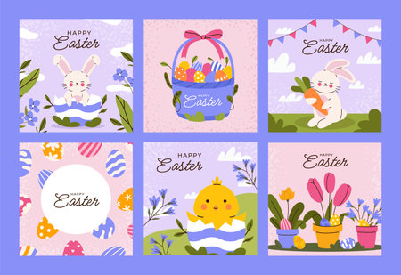 Colorful Happy Easter banner setのイラスト素材