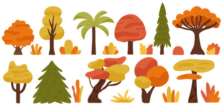 Autumn set with treesのイラスト素材