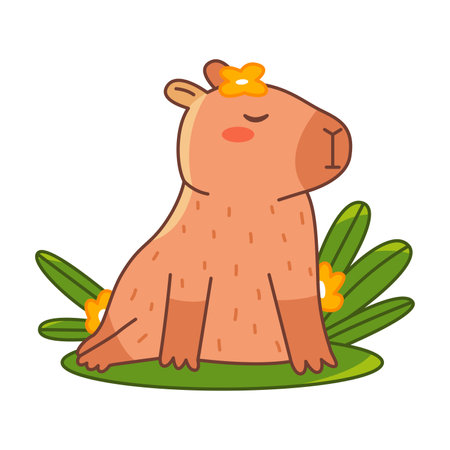 Beautiful Capybara resting on the grassのイラスト素材