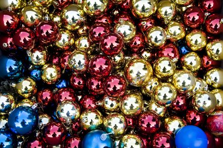 Colorful Christmas decorations with nice shiny reflections