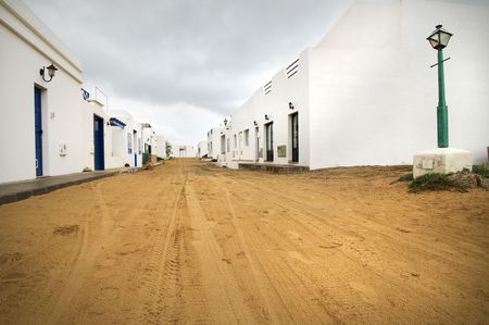 View of an empty street in Isla Graciosa, Canary Islandsの写真素材