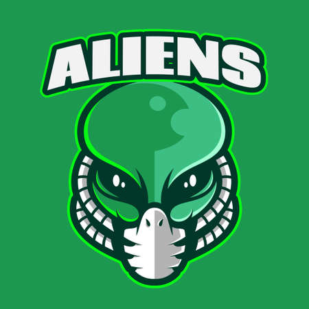 Logo head of alien green for gaming with cartoon and mascot style.