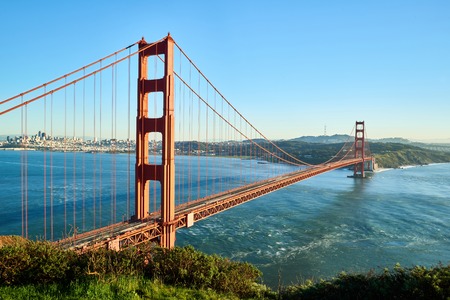 Golden Gate Bridge city view from above in San Franciscoの写真素材