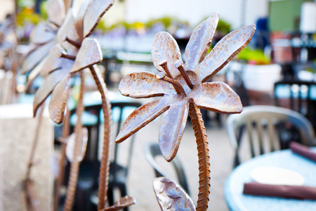 Artistic metal flowers street art made by steel.の写真素材