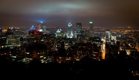 Montreal cityscape at night from top of the hillの写真素材