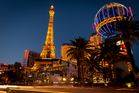 Las Vegas The Strip night scene in the summer on May 2014.のeditorial素材