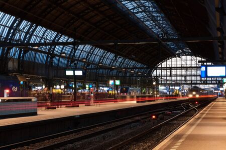 Amsterdam, Netherlands - November 2017: Amsterdam Centraal Station, one of the biggest and busiest train station in the world. On platform 15b for high speed train to Paris, France.のeditorial素材