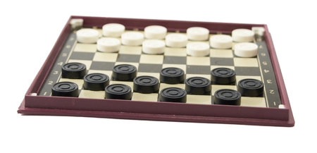 It is black white checkers on a game floor.