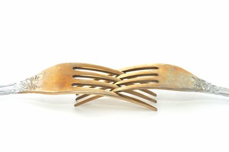 Two linked plugs on a white backgroundの写真素材