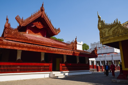 Wooden houses in Mandalay Palace, Mandalay, Myanmar, Asiaのeditorial素材