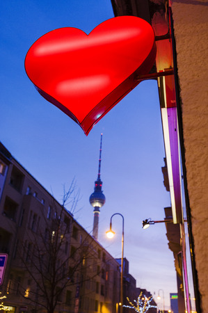 Red heart, neon sign of a sex shop in Berlin, Germanyのeditorial素材