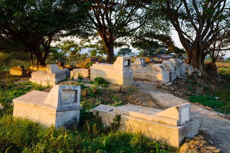 Sarcophagi at cemetery in Nyaung Shwe, Myanmar, Asiaのeditorial素材
