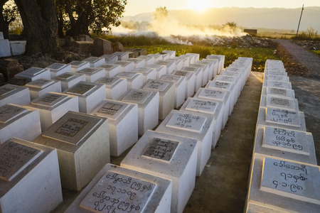 Sarcophagi at cemetery in Nyaung Shwe, Myanmar, Asiaのeditorial素材