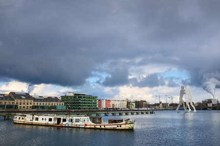 Shipwreck in Osthafen port, Berlin, Germanyのeditorial素材
