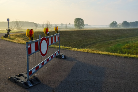 Barrier at Oder-Neisse-bike trail near Eisenhttenstadt, Brandenburg, Germanyの写真素材