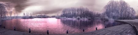 Infrared landscape in the park of Milan in a winter afternoon