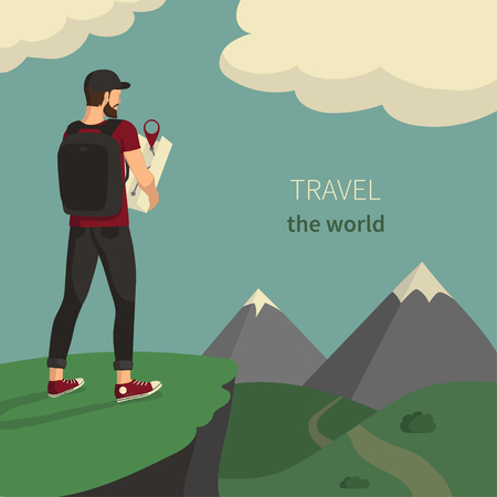illustration of a traveler with a mapのイラスト素材