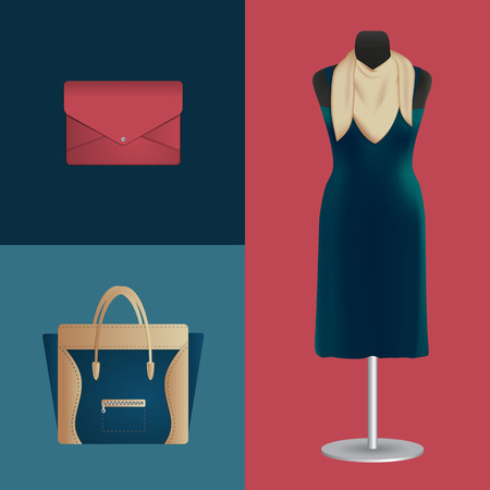 illustration of dress and fashion accessoriesのイラスト素材