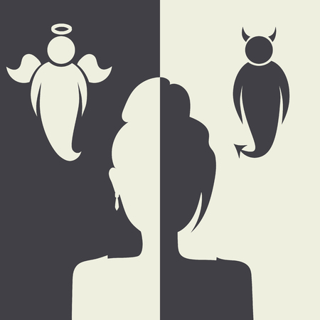 illustration with angels and demons. Womens avatar.のイラスト素材