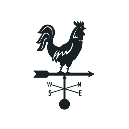 Vector silhouette. Weather vane, rooster showing wind direction.のイラスト素材