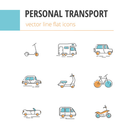 Flat linear icons of personal urban transport.のイラスト素材