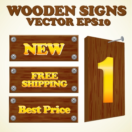 Wooden signs with gold textのイラスト素材