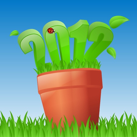 New year is growing in flowerpotのイラスト素材