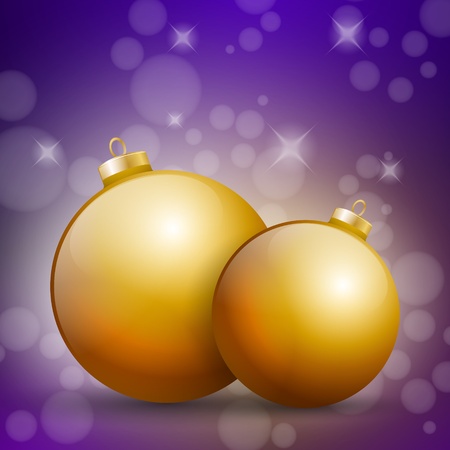 Golden Christmas Balls on purple abstract backgroundのイラスト素材