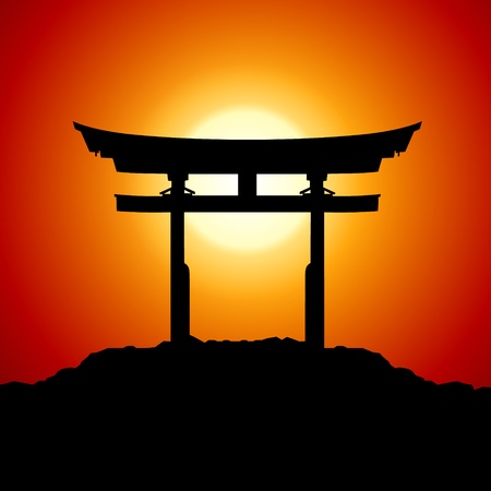 Romantic Sunset with japan gateのイラスト素材