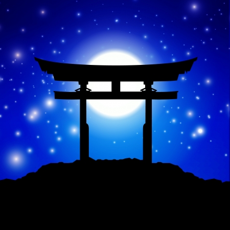 Japan gate in midnight with moonのイラスト素材