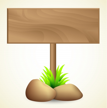 Blank wooden sign with stones and grassのイラスト素材