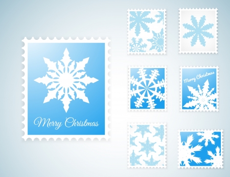 Blue Stamps with snowflakesのイラスト素材