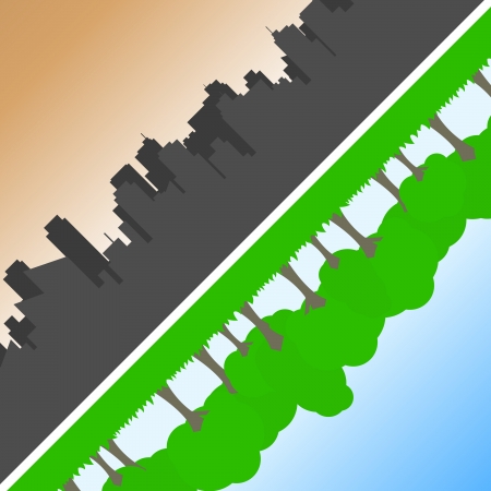 Comparsion between nature and city のイラスト素材